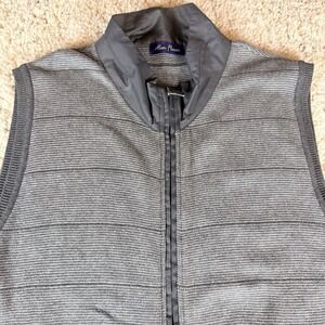 Alan Flusser Full Zip Golf Sweater Vest Gray Size Large 100% Cotton Zip Pockets